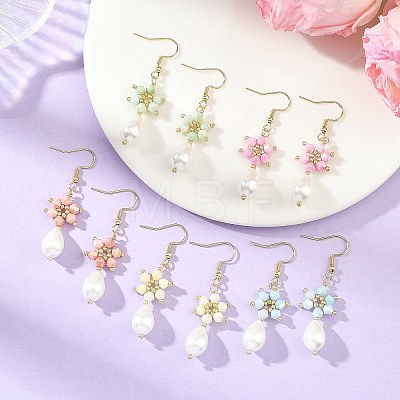 Anti-Tarnish Electroplate Bicone Glass Pearl Teardrop Beads Dangle Earrings EJEW-MZ00765-1