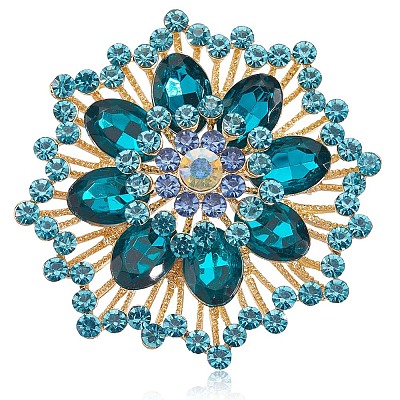 Flower Alloy Rhinestone Brooches for Backpack Clothes JEWB-WH20011-02E-1