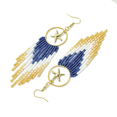 Ring with Starfish Tassel Glass Seed with Brass Dangle Earrings EJEW-MZ00145-1