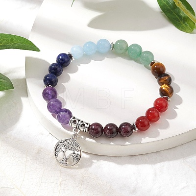 Chakra Gemstone Beaded Stretch Bracelets BJEW-JB10204-01-1