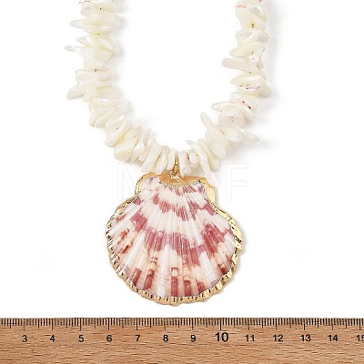 Summer Beach Electroplate Natural Sea Shell Pendant Shell Chip Beaded Necklaces for Women NJEW-JN06372-1