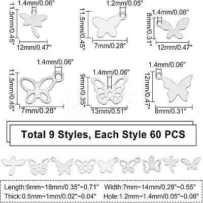 Unicraftale 540Pcs 9 Style 201 Stainless Steel Charms STAS-UN0024-19-1