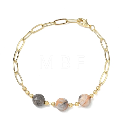 Natural Crazy Agate Faceted Flat Round Beaded Brass Paperclip Chain Bracelets GG-CBA37F5-02G-09-1