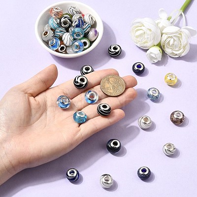 Mixed Styles Handmade Lampwork Large Hole Rondelle European Beads LPDL-L003-03-1