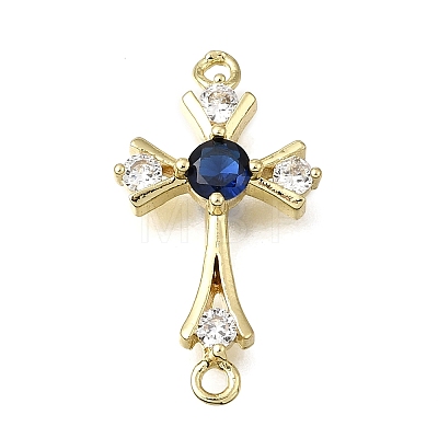 Religion Brass Pave Blue Cubic Zirconia Connector Charms KK-G602-07G-08-1