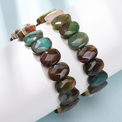 Dyed & Heated Natural Banded Agate Faceted Beaded Stretch Bracelets for Women BJEW-K251-07B-1