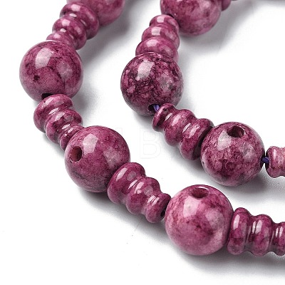 Dyed Natural Fossil 3-Hole Guru Bead Strands G-K149-51C-1