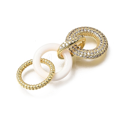 Natural White Shell and Brass Micro Pave Clear Cubic Zirconia 3 Ring Linking Rings KK-C262-05B-G-1