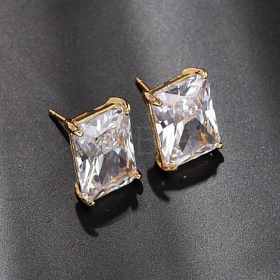 Brass Pave Clear Cubic Zirconia Stud Earrings for Women EJEW-F418-22G-1