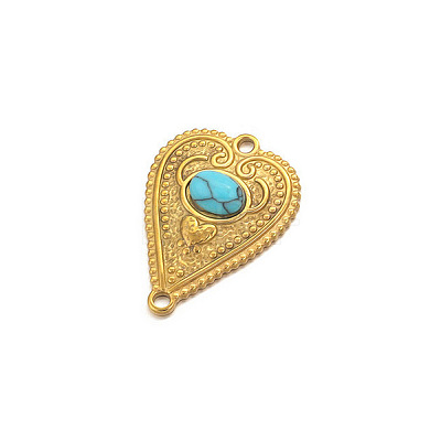 Stainless Steel Pave Dyed Synthetic Turquoise Peach Heart Connector Charms PW-WG0EEB2-04-1