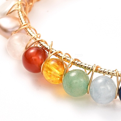 Natural Pearl Bead & Mixed Gemstone Beads Cuff Bangles for Women Girl Gift BJEW-JB06826-02-1