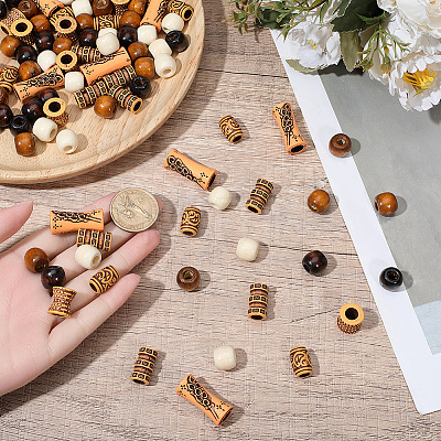 100Pcs 7 Styles Plastic and Wood Beads KY-PA0001-17-1