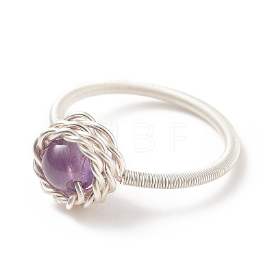 Natural Amethyst Round Finger Ring RJEW-TA00057-01-1