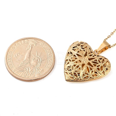 304 Stainless Steel Heart Locket Pendant Cable Chain Necklaces for Women NJEW-M050-04B-G-1