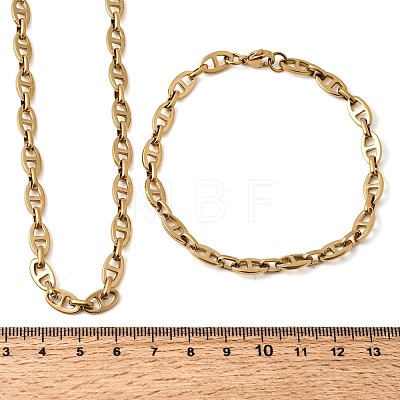 304 Stainless Steel Mariner Link Chains Bracelet & Necklace Jewelry Sets LS-SJEW-L199-16G-1