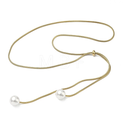 Ion Plating(IP) Round White Acrylic Imitation Pearl 304 Stainless Steel Round Snake Chain Lariat Necklaces NJEW-D269-01G-1