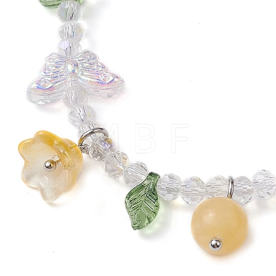 Natural Mixed Stone & Glass Beaded Stretch Bracelet with Flower Charms BJEW-JB10176-1