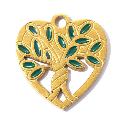 304 Stainless Steel with Green Enamel Charms SA-OY001-83G-1