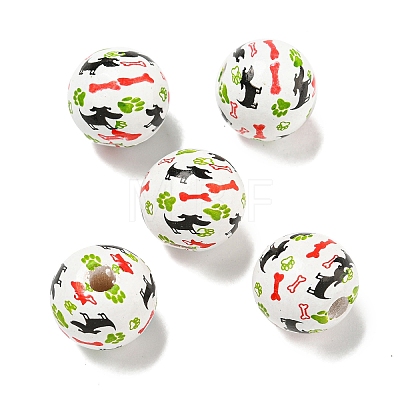 Printed Wood European Beads WOOD-G022-04C-1