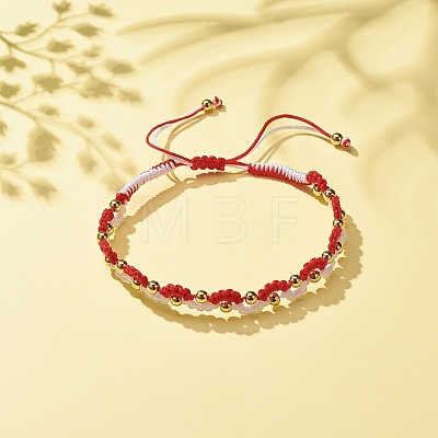 Eye Shape Brass Braided Bead Bracelet BJEW-TA00114-02-1