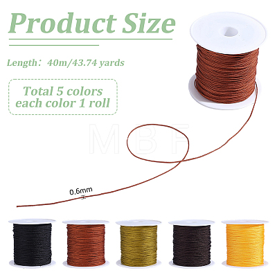5 Rolls 5 Colors Nylon Chinese Knot Cord NWIR-PH0002-53-1