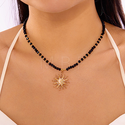 Bohemian Zinc Alloy Enamel with Crystal Rhinestone Sun Pendant Necklaces FS-WG8769D-02-1