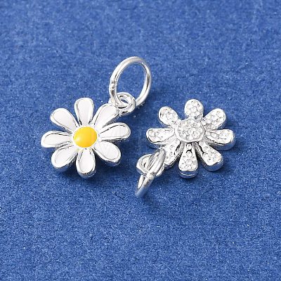 925 Sterling Silver Yellow and White Enamel Flower Charms STER-G050-03S-1
