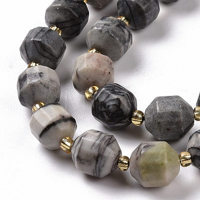 Natural Black Silk Stone/Netstone Beads Strands G-G990-F15-1