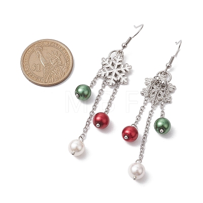 Glass with Alloy Enamel Snowflake Charm Dangle Earrings for Women EJEW-TA00559-1