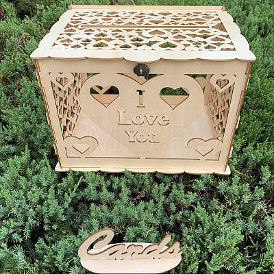 Rectangle Hollow Wood Wedding Card Box with Iron Lock HULI-PW0002-147C-1