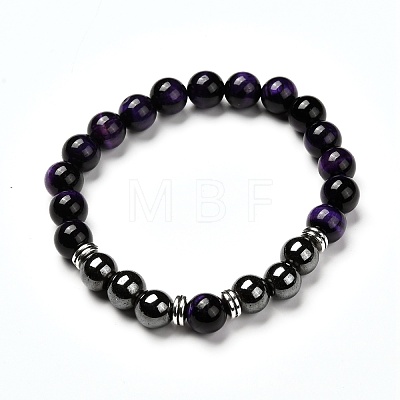 Natural Tiger Eye(Dyed) Beads Stretch Bracelets Set BJEW-JB06653-04-1