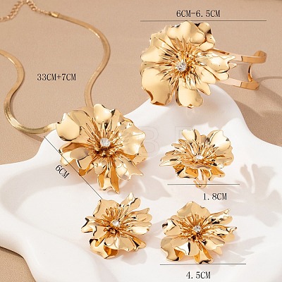 Flower Alloy Rhinestones Pendant Necklaces & Rings & Earring & Cuff Bangles Sets for Women FS-WGD7FD8-01-1