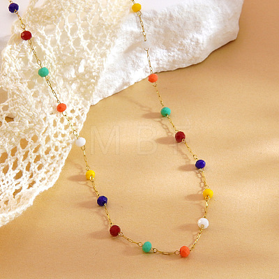 Colorful Rondelle Plastic Beads Handmade Link Chain Necklaces NJEW-P354-02B-G-1