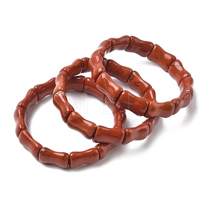 Bamboo Natural Red Jasper Beads Stretch Bracelets for Women Men BJEW-K304-01B-1