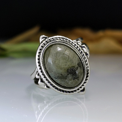 Oval Natural Labradorite Finger Rings WG970F5-04-1