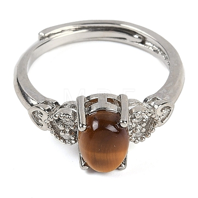 Oval Natural Tiger Eye Adjustable Rings RJEW-Q819-01P-02-1