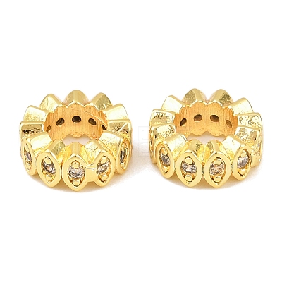 Brass Micro Pave Clear Cubic Zirconia Rondelle European Beads KK-C142-04A-G-1