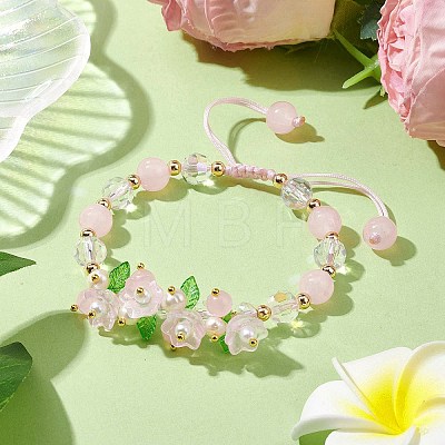 Flower Glass & Acrylic Braided Bead Adjustable Bracelets for Women BJEW-JB10446-05-1