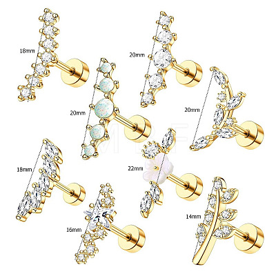 8Pcs 8 Styles 304 Stainless Steel Micro Pave Clear Cubic Zirconia with Acrylic Cartilage Earrings WG69006-01-1