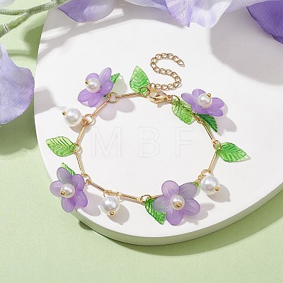 Acrylic Flower & Glass Pearl Charm Bracelets BJEW-JB10054-03-1