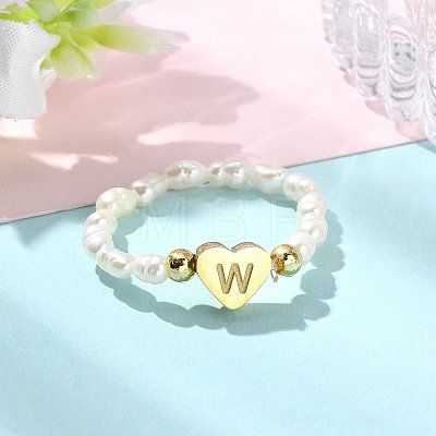 Natural Freshwater Pearl & 304 Stainless Steel Bead Finger Rings RJEW-FS00001-23-1