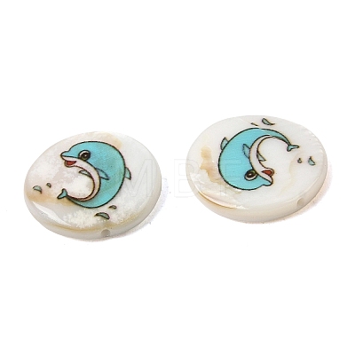 Ocean Printed Natural Freshwater Shell Flat Round Beads SHEL-A006-13A-1