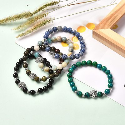 Natural & Synthetic Gemstone Beads Stretch Bracelst for Men Women BJEW-JB06703-1