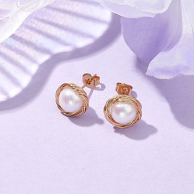 Brass Wired & Plastic Imitation Pearl Ear Studs EJEW-JE06123-1