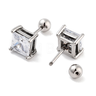 Square 316 Surgical Stainless Steel Pave Cubic Zirconia Ear False Plugs for Women Men EJEW-Z050-34C-01P-1