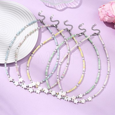 Summer Star Shell Pearl & Ombre Effect Dyed Glass Beaded Necklaces for Women NJEW-JN06051-1