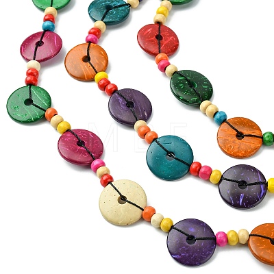 Colorful Dyed Natural Coconut Beaded Bib Necklaces NJEW-A007-03C-1
