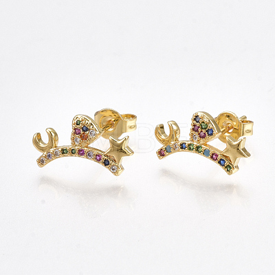 Brass Micro Pave Cubic Zirconia(Random Mixed Color) Ear Studs EJEW-S201-91-1