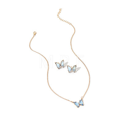 Butterfly Acrylic Rhinestone with Iron Pendant Necklaces & Stud Earrings Sets for Women WGFFCAF-08-1