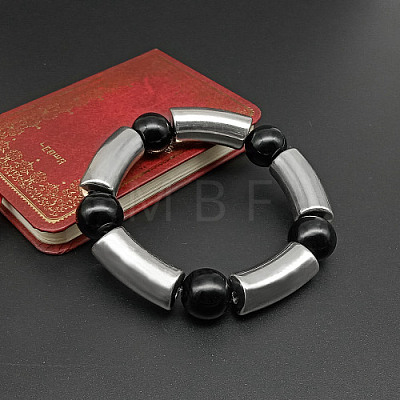 Stainless Steel & Resin Bead Stretch Bracelets for Women Men UF8116-1-1